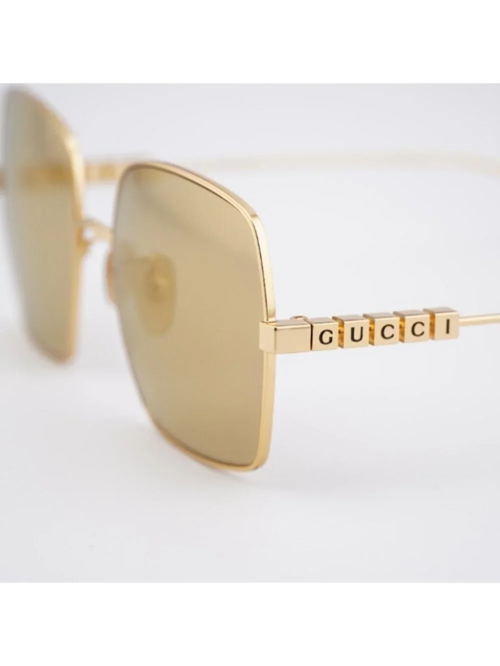 Gucci GG1434S 004 Sunglasses Gold Square Frame, Brown with Gold Mirror Lenses